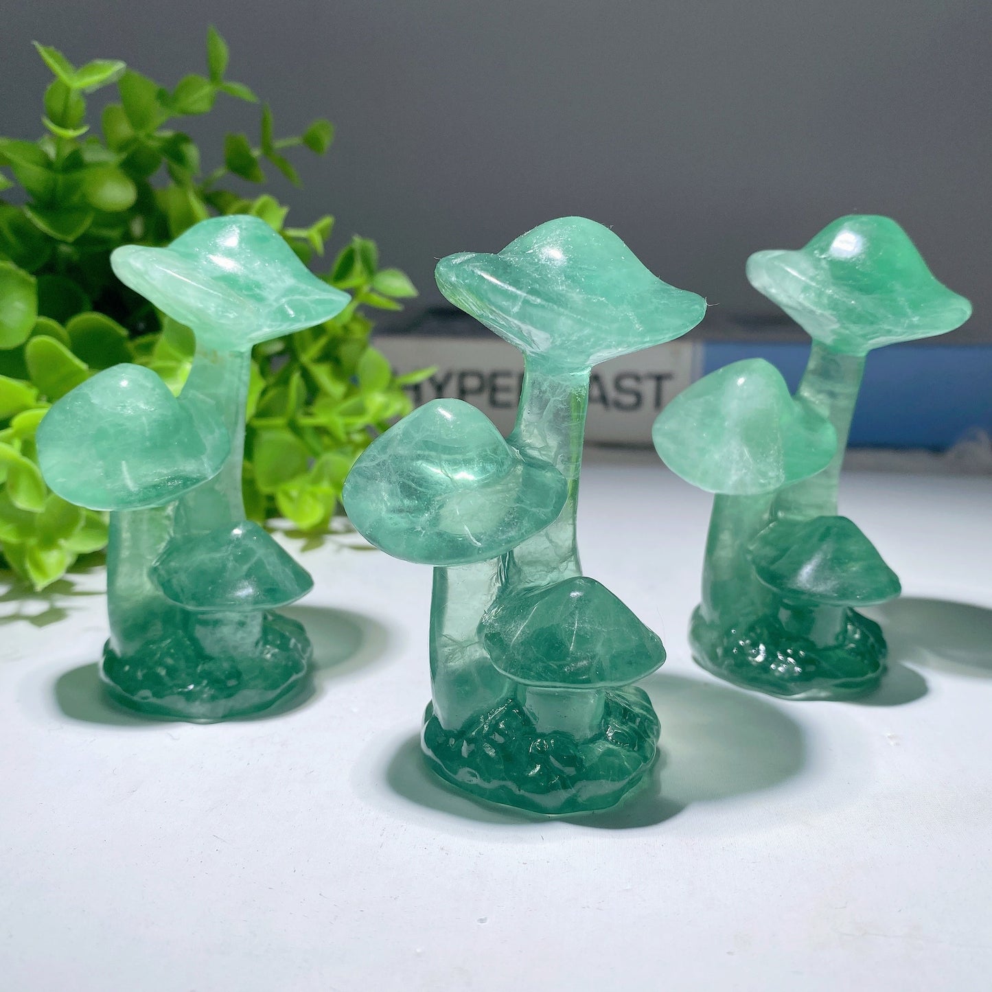 3.1" Green Fluorite Mushrooms Carvings Bulk Wholesale