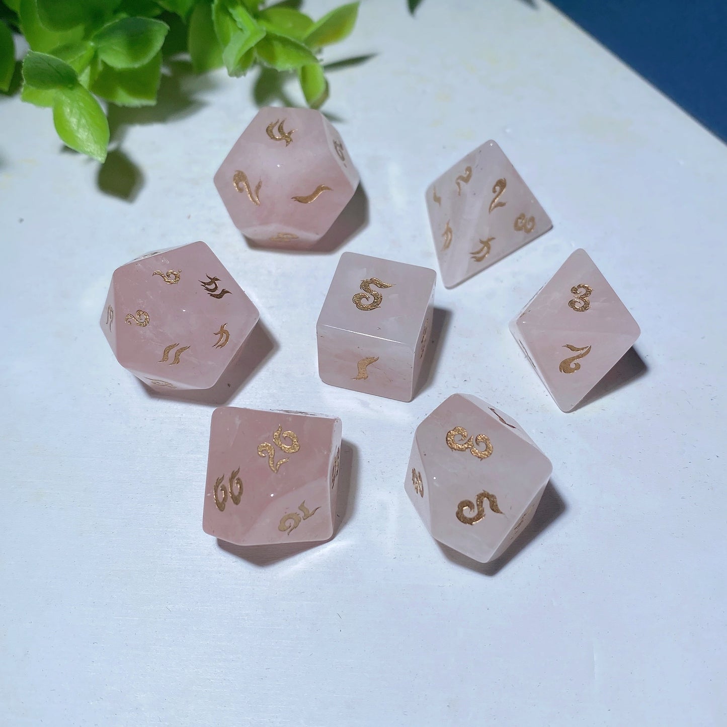 Rose Quartz Polyheadral Dice Set Bulk Wholesale