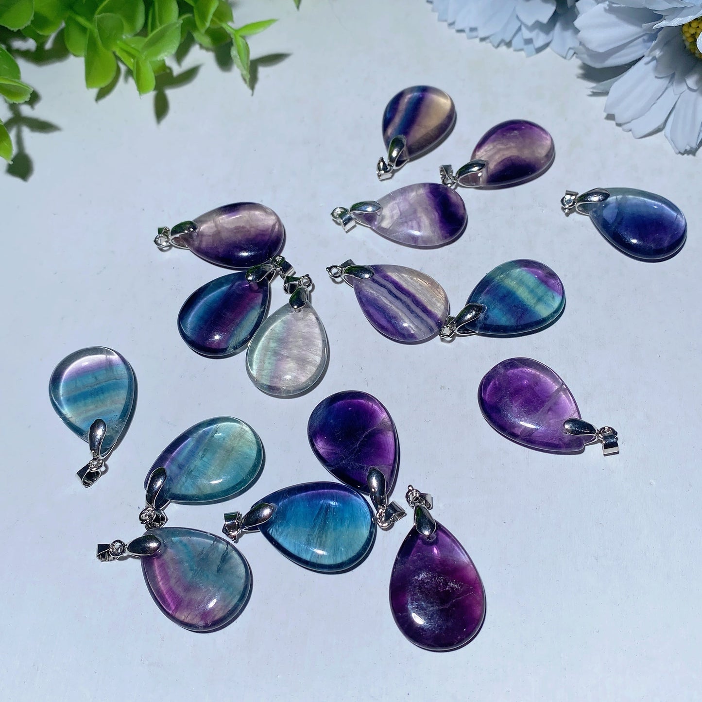 1.0" Rainbow Fluorite Water Drop Pendant Bulk Wholesale