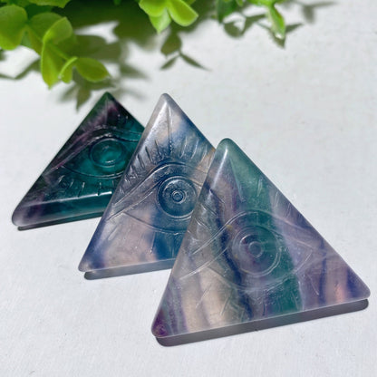 1.6" Fluorite Triangle Slab with Horu's Eye Carvings Bulk Wholesale