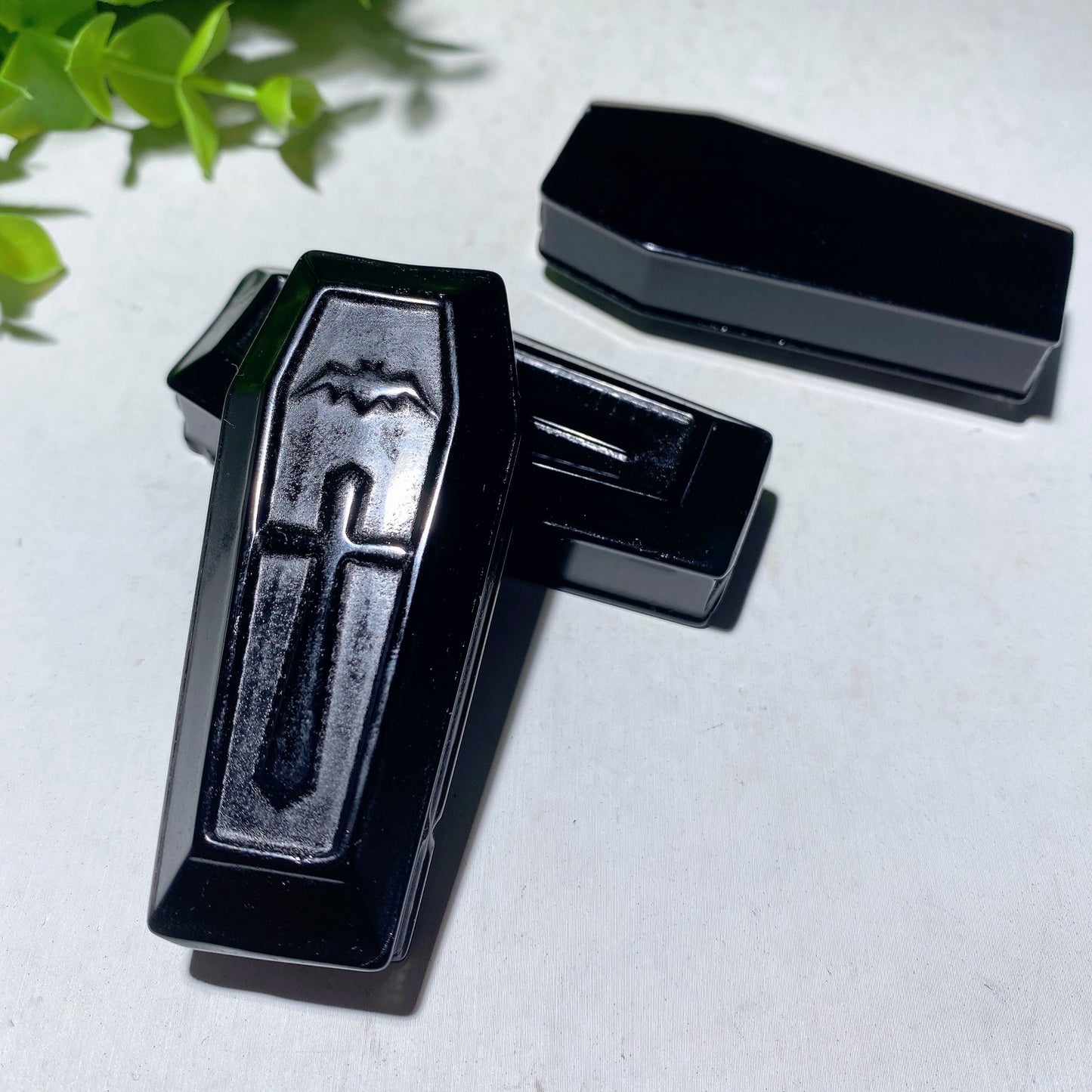 2.7" Black Obsidian Coffin Carvings for Halloween Bulk Wholesale