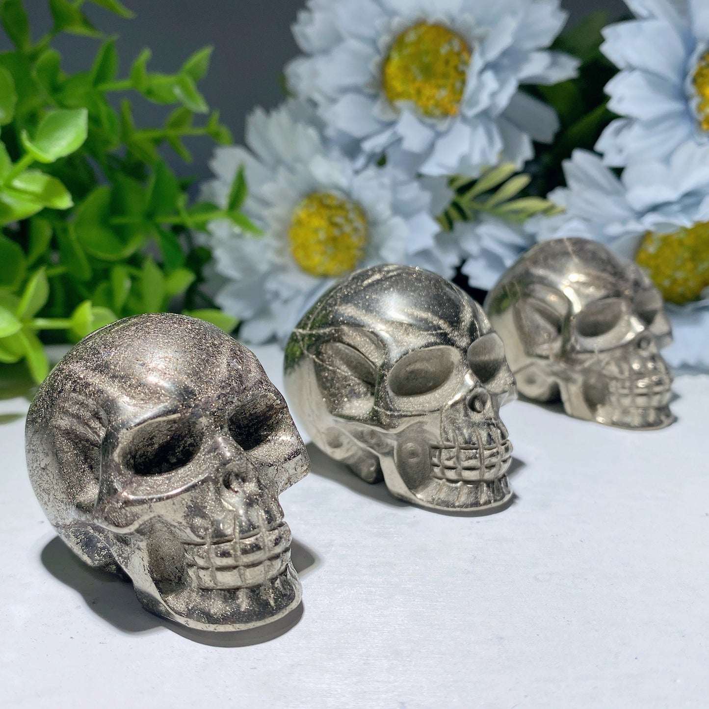 1.7" Pyrite Skull Carvings Bulk Wholesale