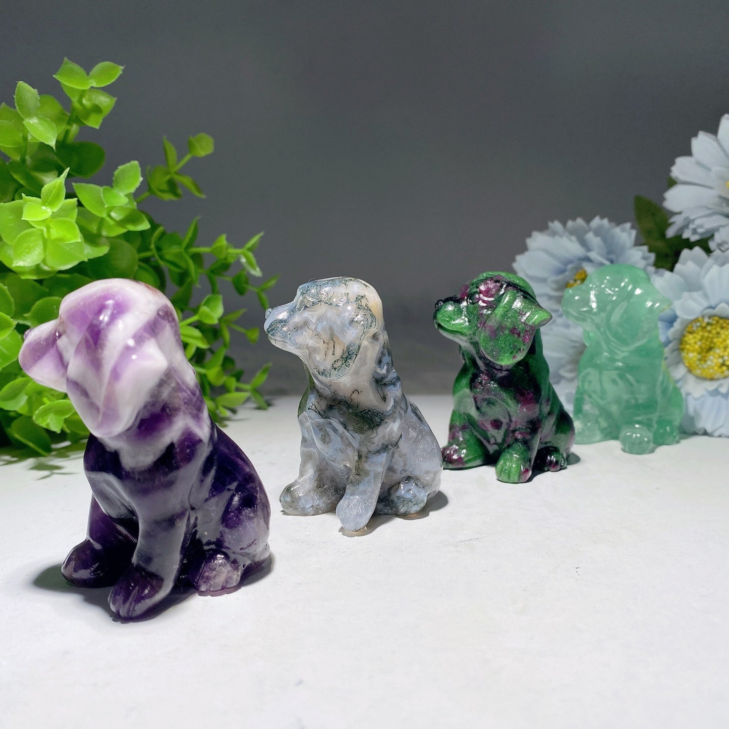 2.4" Mixed Crystal Dog Carvings Bulk Wholesale