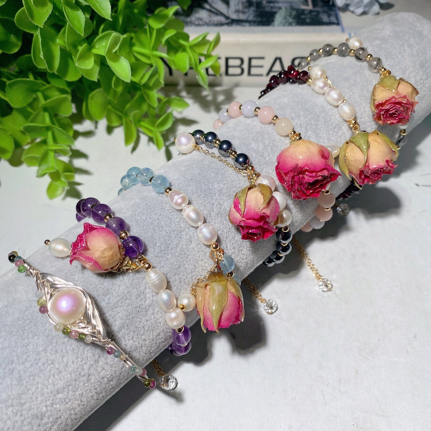 Mixed Crystal Pearl Rose Flower Adjustable Bracelet Bulk Wholesale