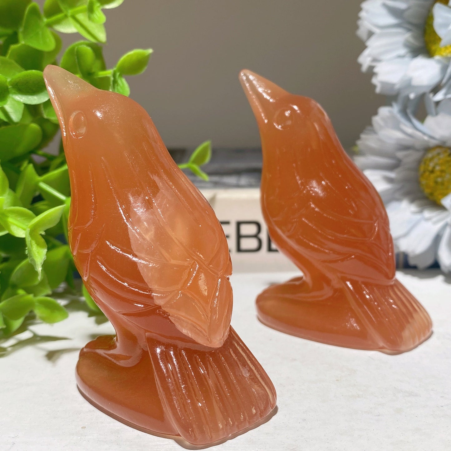 3.0" Honey Calcite Crow Carvings Bulk Wholesale