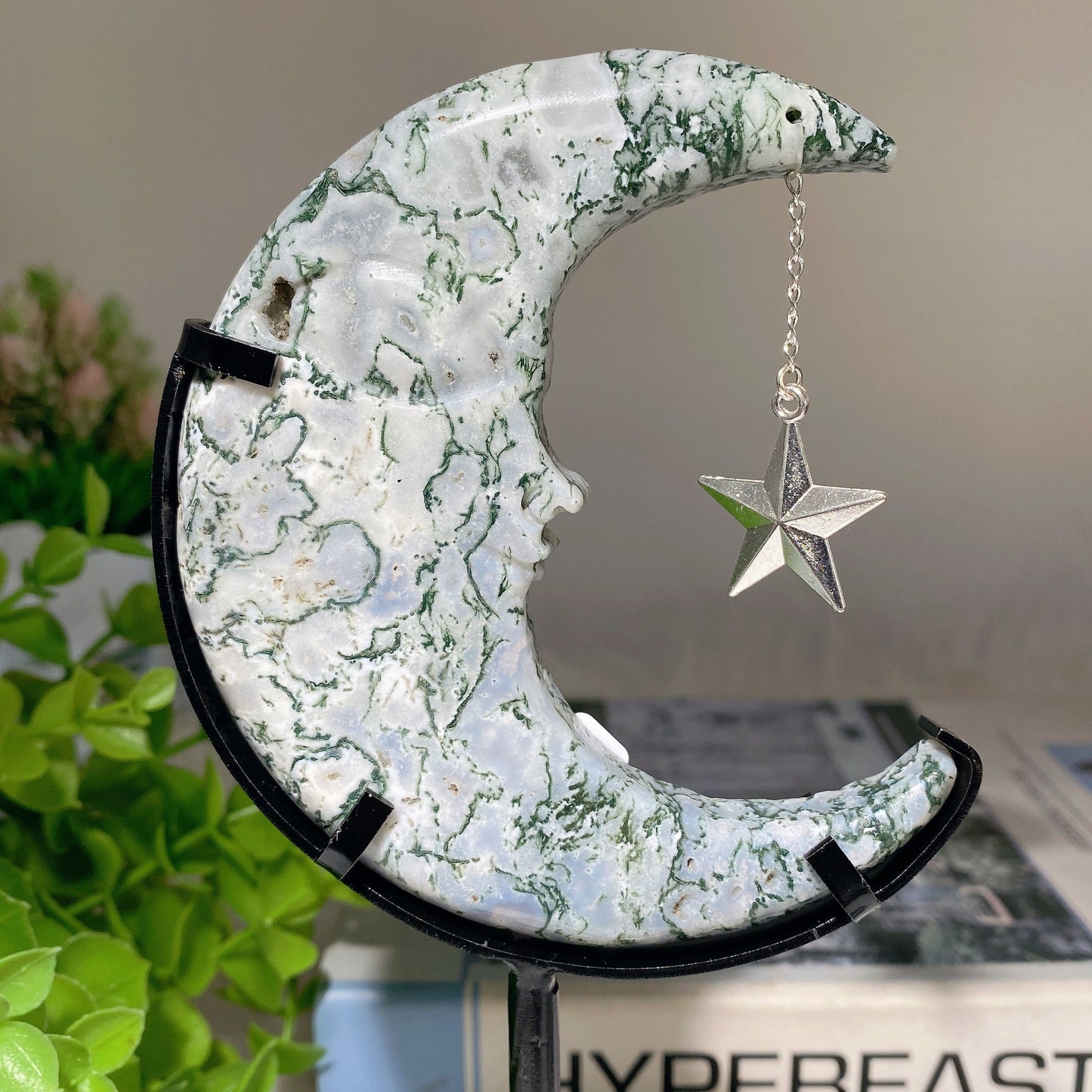 Mixed Crystal Moon Face Carvings with Stand Free Form Bulk Wholesale