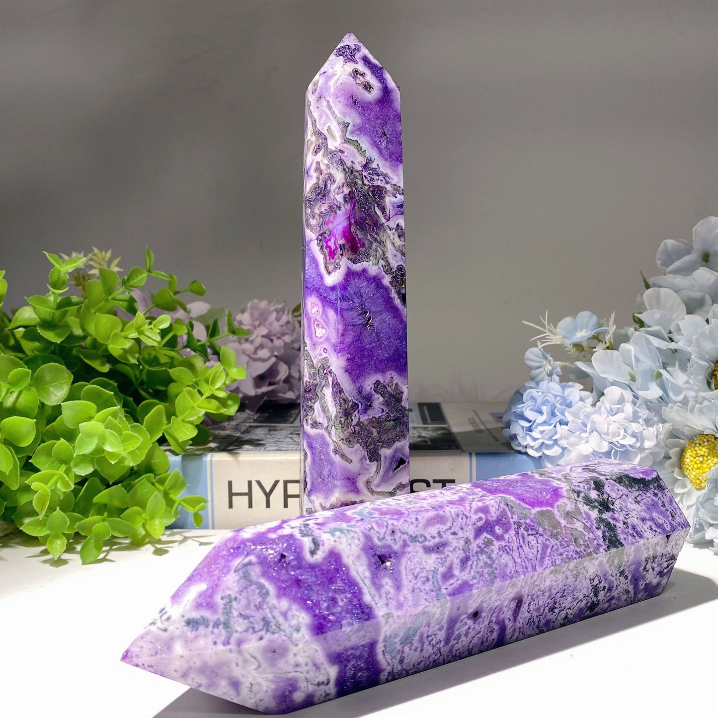 6.0"-9.0" Purple Moss Agate Tower Bulk Wholesale