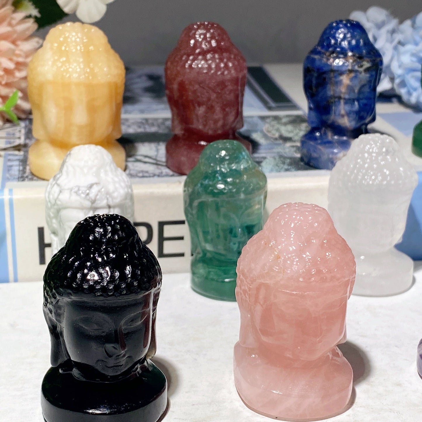 2.0" Mixed Crystal Buddha Head Carvings Bulk Wholesale