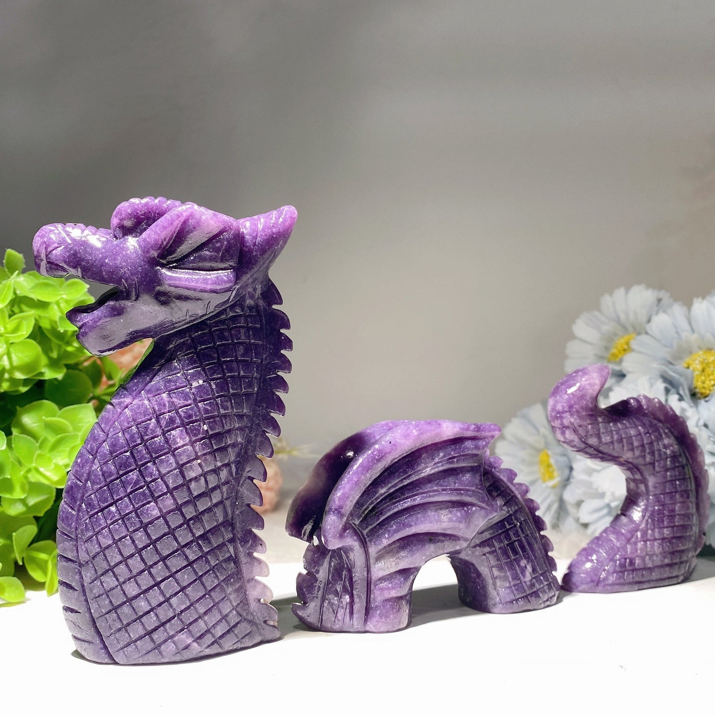 8.6" Three-piece Dragon Crystal Carvings Bulk Wholesale