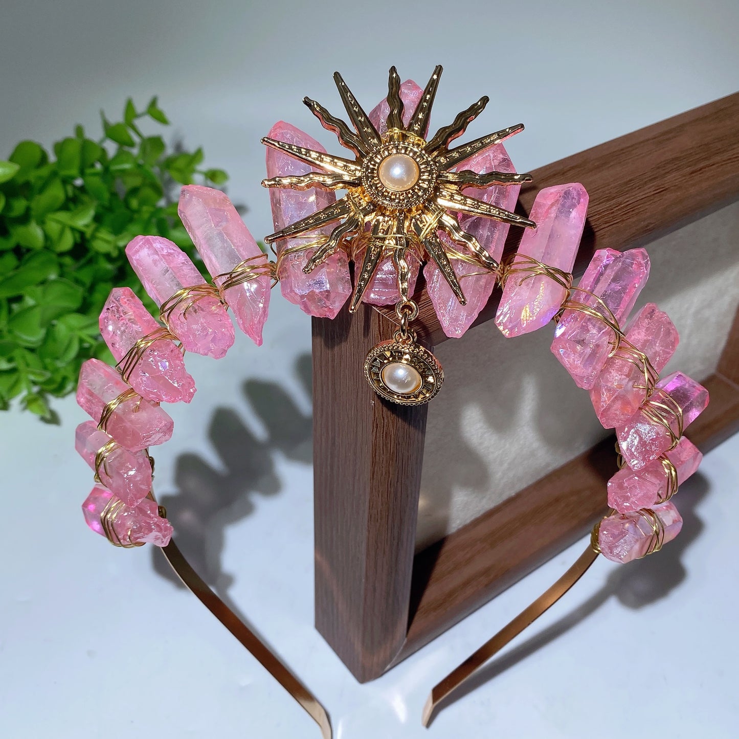 Mixed Aura Crystal Crown with Pearl Sun Decor Bulk Wholesale