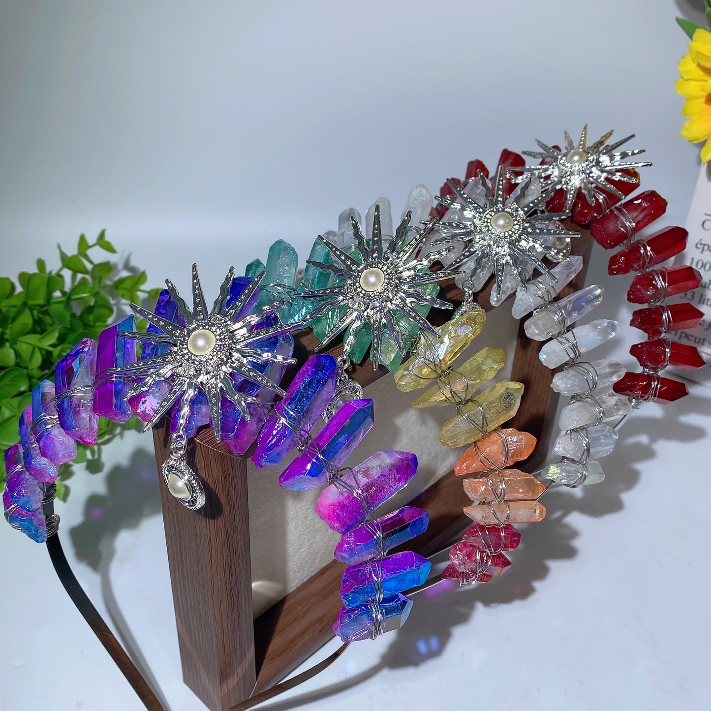 Mixed Aura Crystal Crown with Pearl Sun Decor Bulk Wholesale