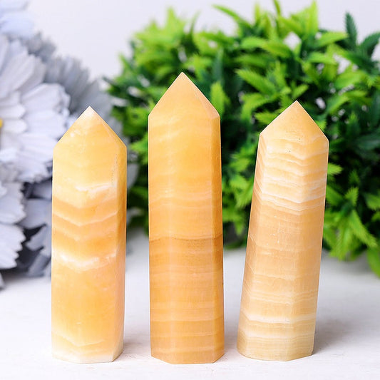 Set of 3 Honey Calcite Points Wholesale Crystals USA