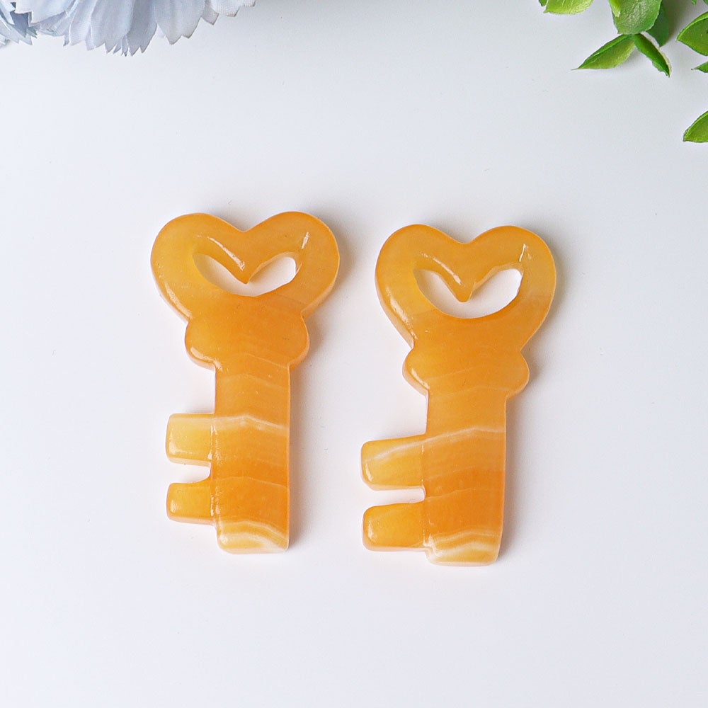 2.3" Orange Calcite Heart Key Crystal Carvings Wholesale Crystals USA