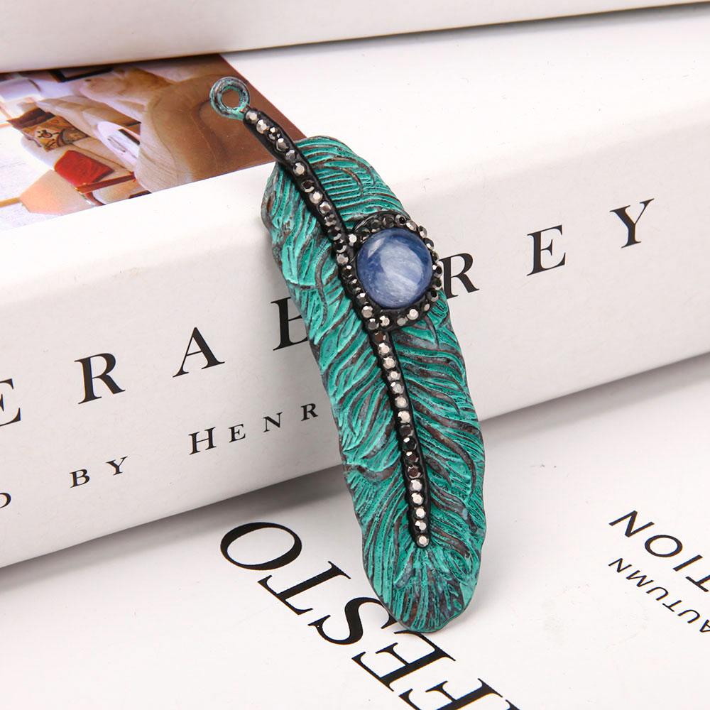 Metal Feather Shape Pendant with Kyanite Wholesale Crystals USA