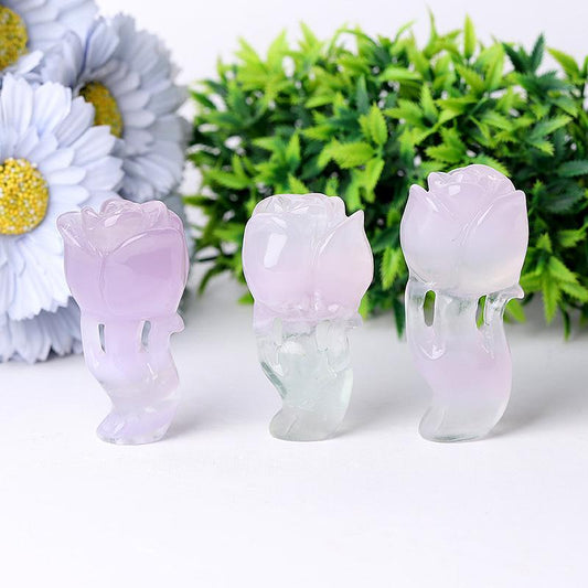 3" Natural Fluorite Rose Flower Carving for Collection Wholesale Crystals USA