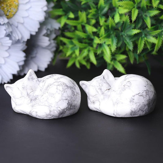 2.1" Howlite Sleepy Cat Crystal Carvings Wholesale Crystals USA