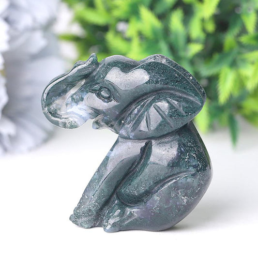 2" Moss Agate Elephant Crystal Carvings Wholesale Crystals USA
