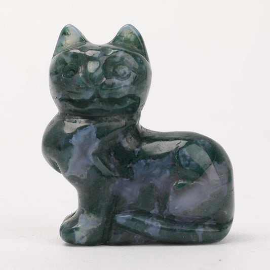 2" Moss Agate Cat Carvings