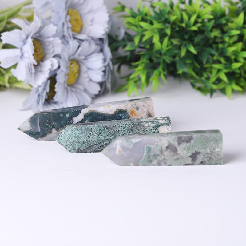 Wholesale Natural Moss Agate Point Healing Stone  Wholesale Crystals USA