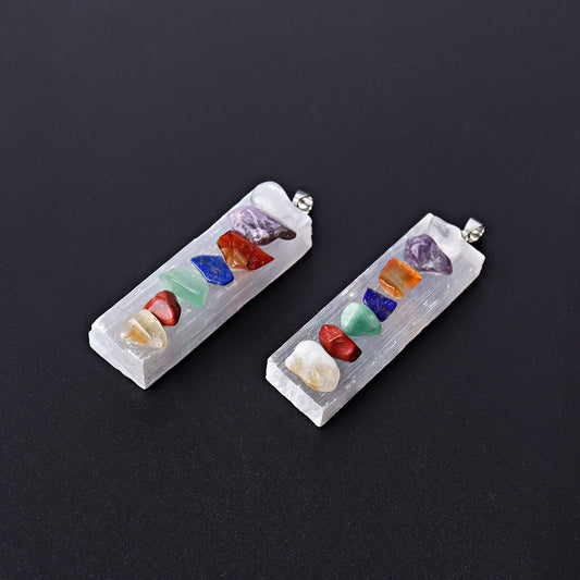 2" Selenite Stick with Chakra Decoration Pendant Wholesale Crystals USA