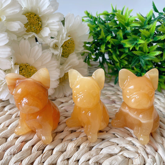 2.4" High Quality Yellow Calcite French Bulldog Carving Crystal Dog For Home Decor Wholesale Crystals USA