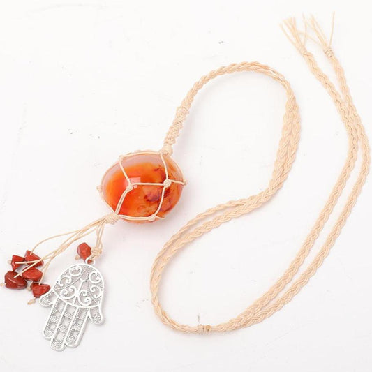 Straw Rope Wrapped Carnelian Stone Adjustable Necklace Wholesale Crystals USA