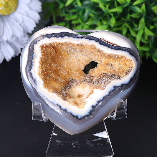 3.9" Unique Druzy Agate Heart Carving Free Form