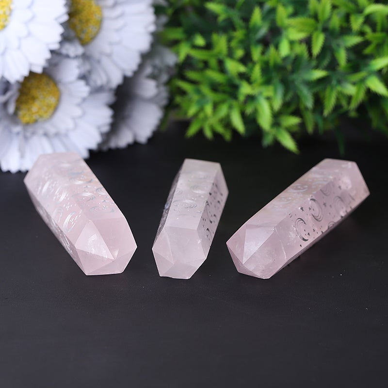 3.6" Rose Quartz with Moon Printing Crystal Point Wholesale Crystals USA