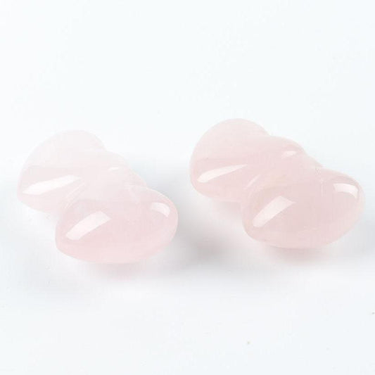 Rose Quartz Double Heart Shape Crystal Carving Free Form