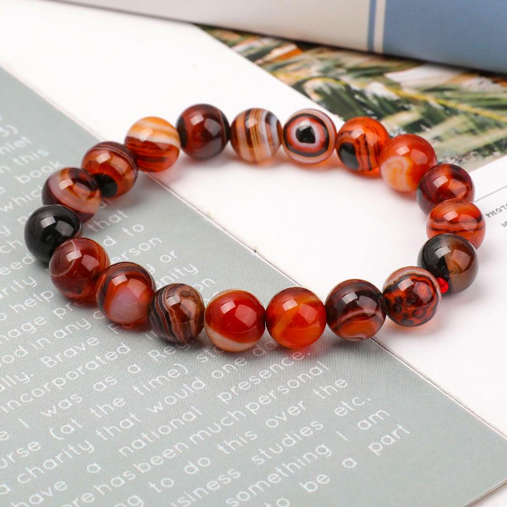 Crystal Beaded Bracelet 8mm || Reiki Infused Sardonyx (Orange/White/Black)