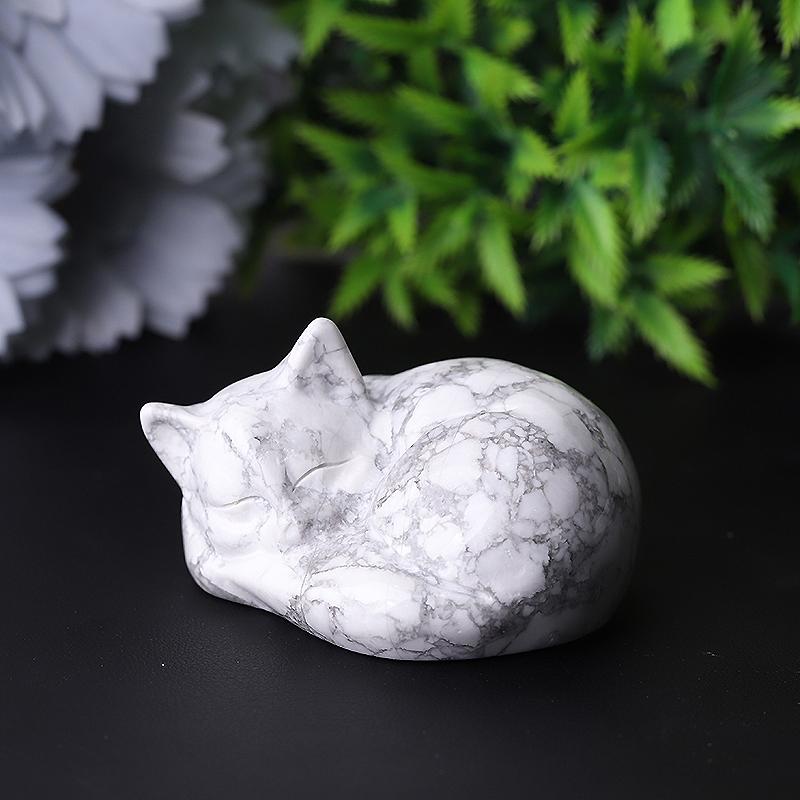 2.1" Howlite Sleepy Cat Crystal Carvings Wholesale Crystals USA