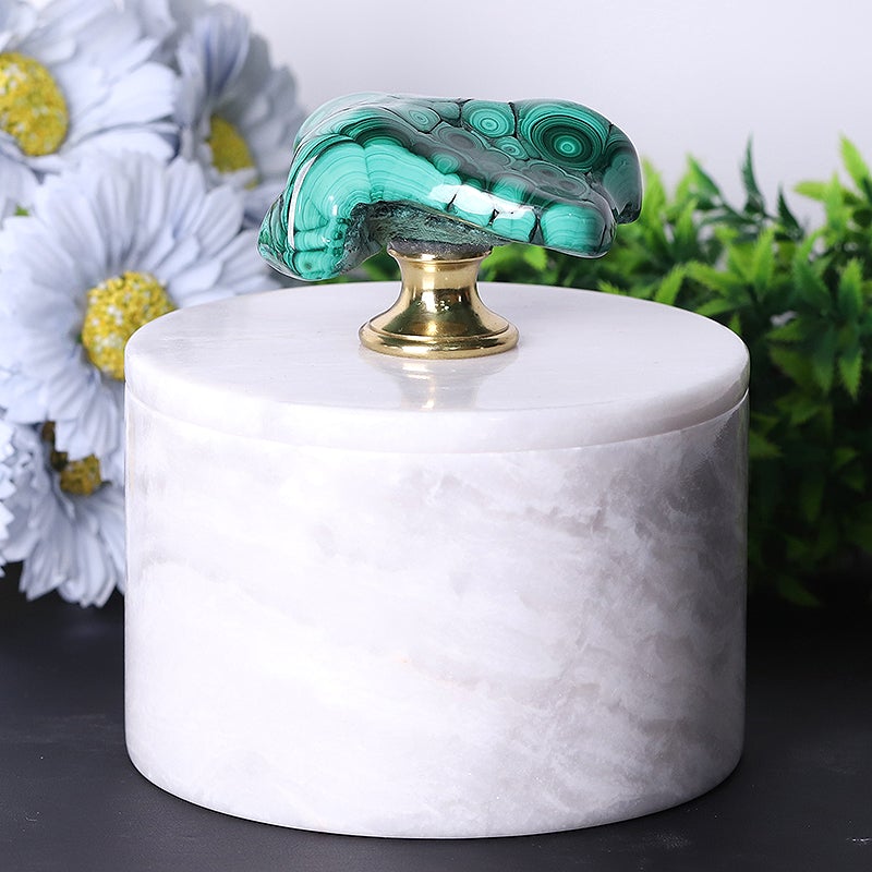 Unique Marble Jar with Cover Malachite Decor