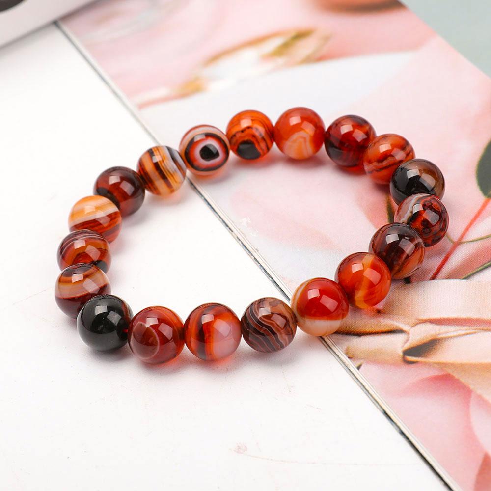 Crystal Beaded Bracelet 8mm || Reiki Infused Sardonyx (Orange/White/Black)