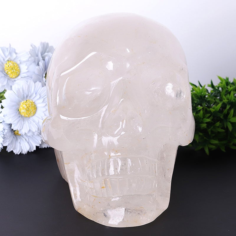 9" Unique Clear Quartz Skull Crystal Carvings