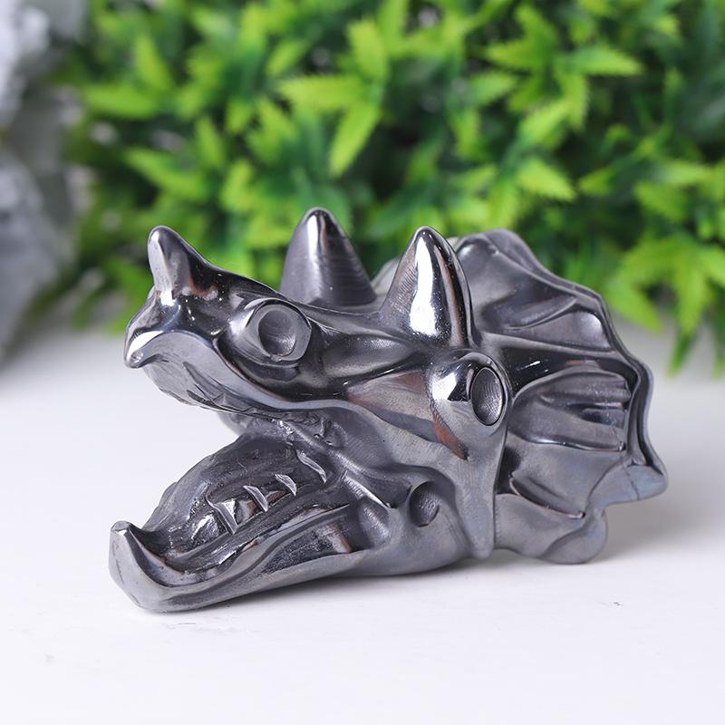 3.5" Terahertz Dragon Head Crystal Hematite Carvings Wholesale Crystals USA