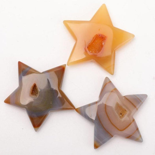 Set of 3 Druzy Agate Star Carvings Wholesale Crystals USA