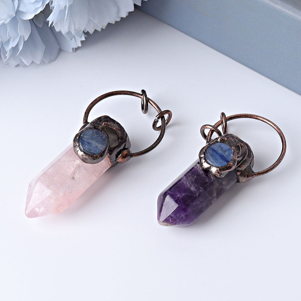 2.4" Amethyst Rose Quartz with Kyanite Pendant for DIY Wholesale Crystals USA