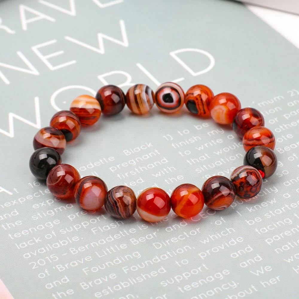 Crystal Beaded Bracelet 8mm || Reiki Infused Sardonyx (Orange/White/Black)