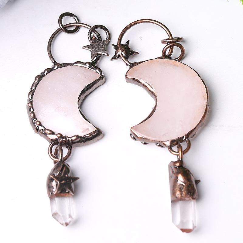 Rose Quartz Moon Shape Pendant for Jewelry DIY Wholesale Crystals USA