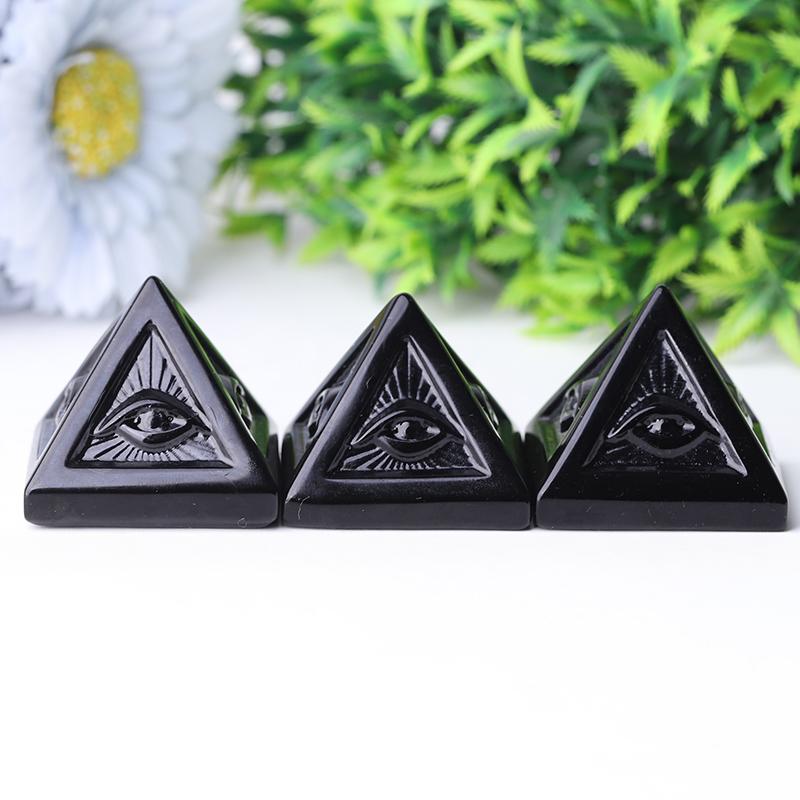 1.6" Black Obsidian Pyramid Crystal Carvings Wholesale Crystals USA