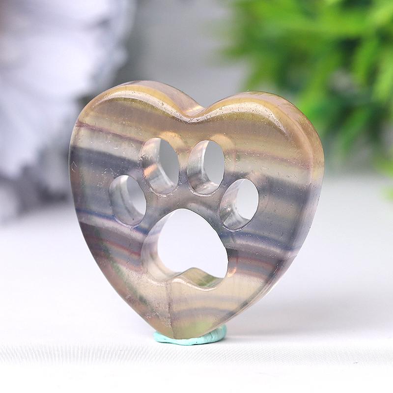 1.5" Heart with Cat Paw Shape Crystal Carvings Wholesale Crystals USA