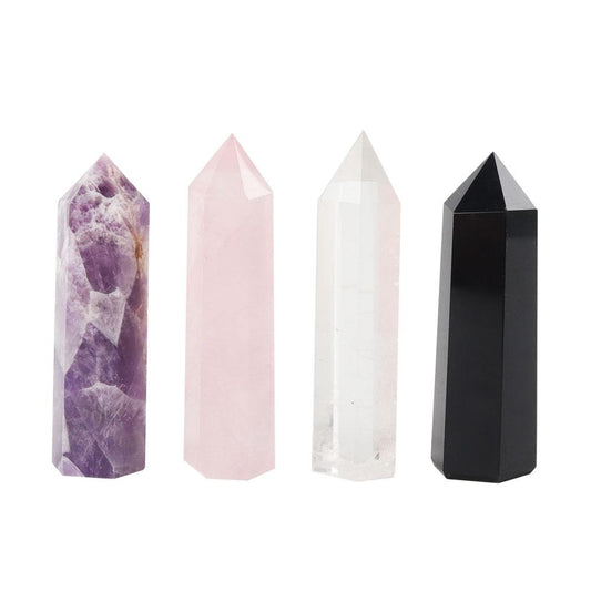 4pcs Amethyst Rose Quartz Rock Quartz Black Obsidian Natural Crystal Points Wands for Healing Wholesale Crystals USA