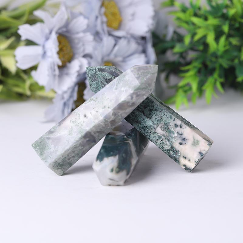 Wholesale Natural Moss Agate Point Healing Stone  Wholesale Crystals USA