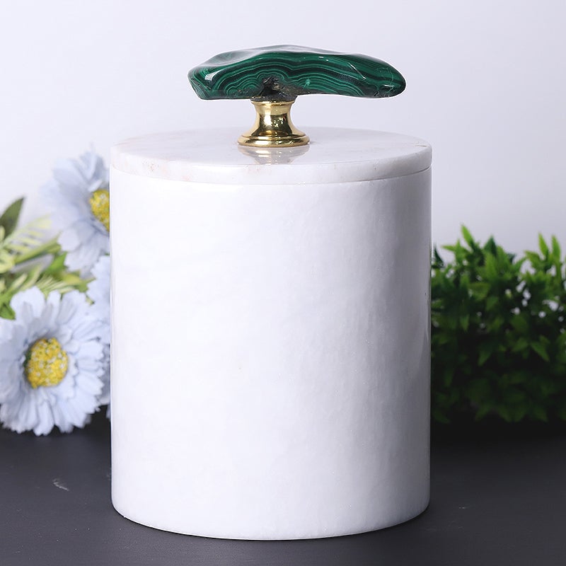 Unique Marble Jar with Cover Malachite Decor