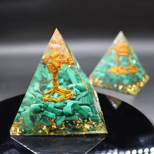 Tree of life Infused Malachite Crystal Chips Pyramid