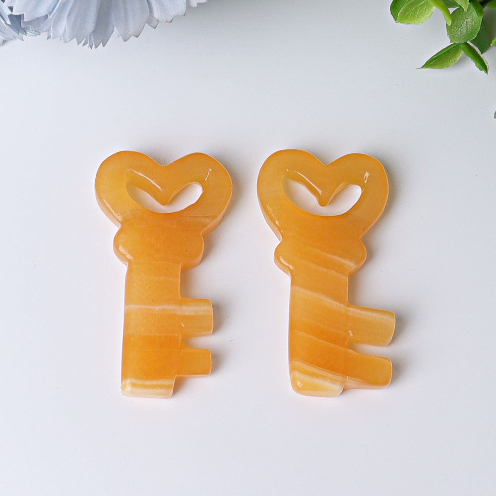 2.3" Orange Calcite Heart Key Crystal Carvings Wholesale Crystals USA