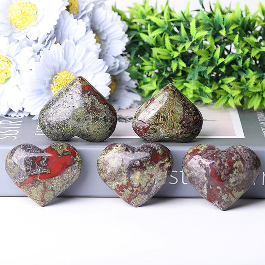 2.0-2.5"Dragon Blood Stone Heart Shape Crystal Carvings Wholesale Crystals USA