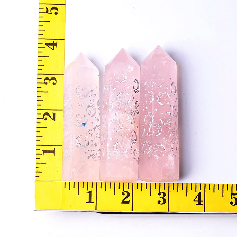 3.6" Rose Quartz with Moon Printing Crystal Point Wholesale Crystals USA