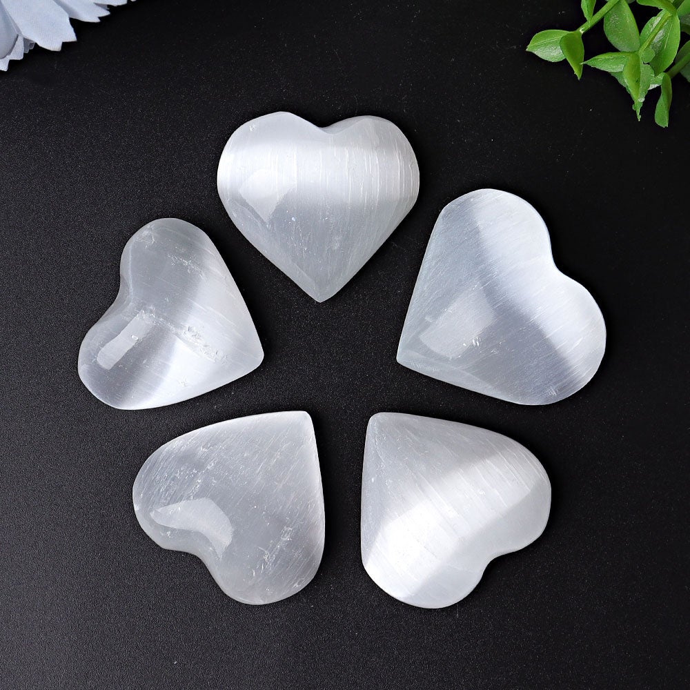 1.7"-2.8" Selenite Heart Crystal Carvings Wholesale Crystals USA