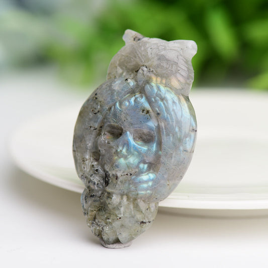 2.1" Labradorite Owl with Skull Dec Crystal Carving Wholesale Crystals USA